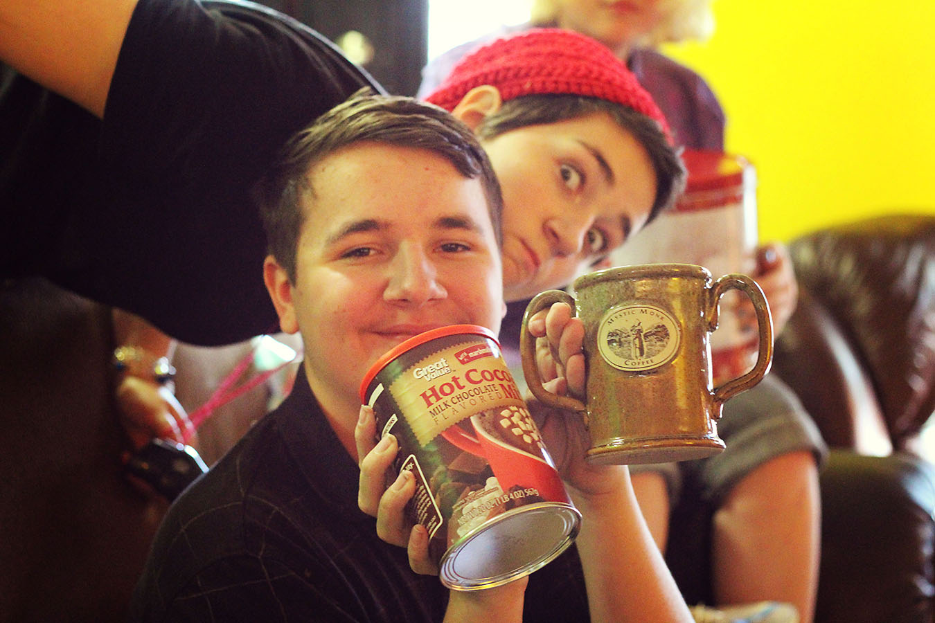 Jacob with his Mystic Monk Mug from Oma, and some cocoa to put in it.