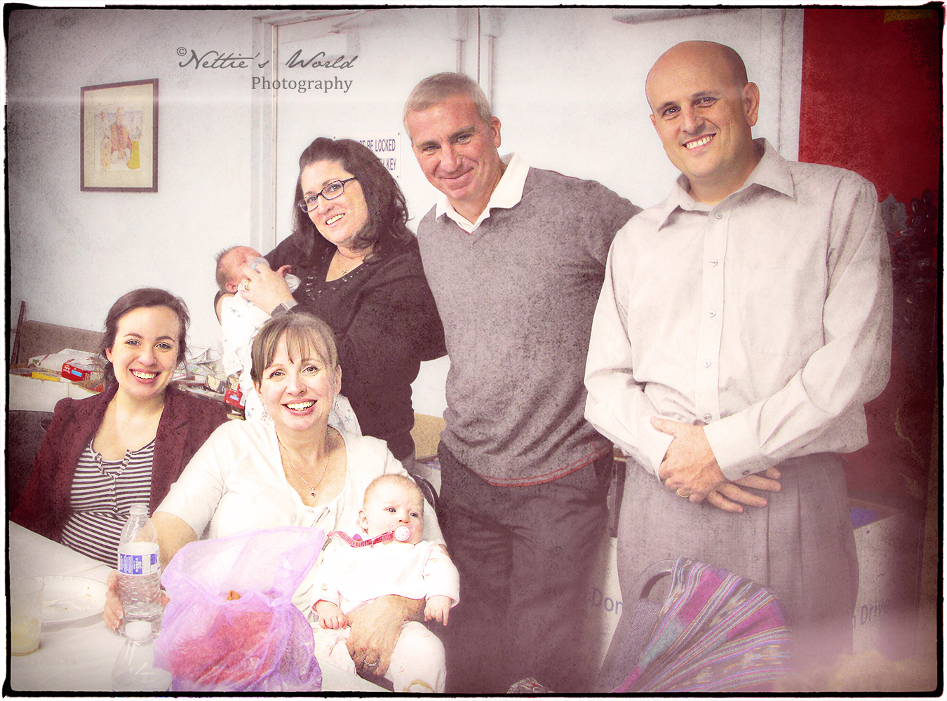 Susan and Paul bookending Jay Groft - with Posy (mama of baby Elliot), Jenni, and baby Gwendolyn in front.