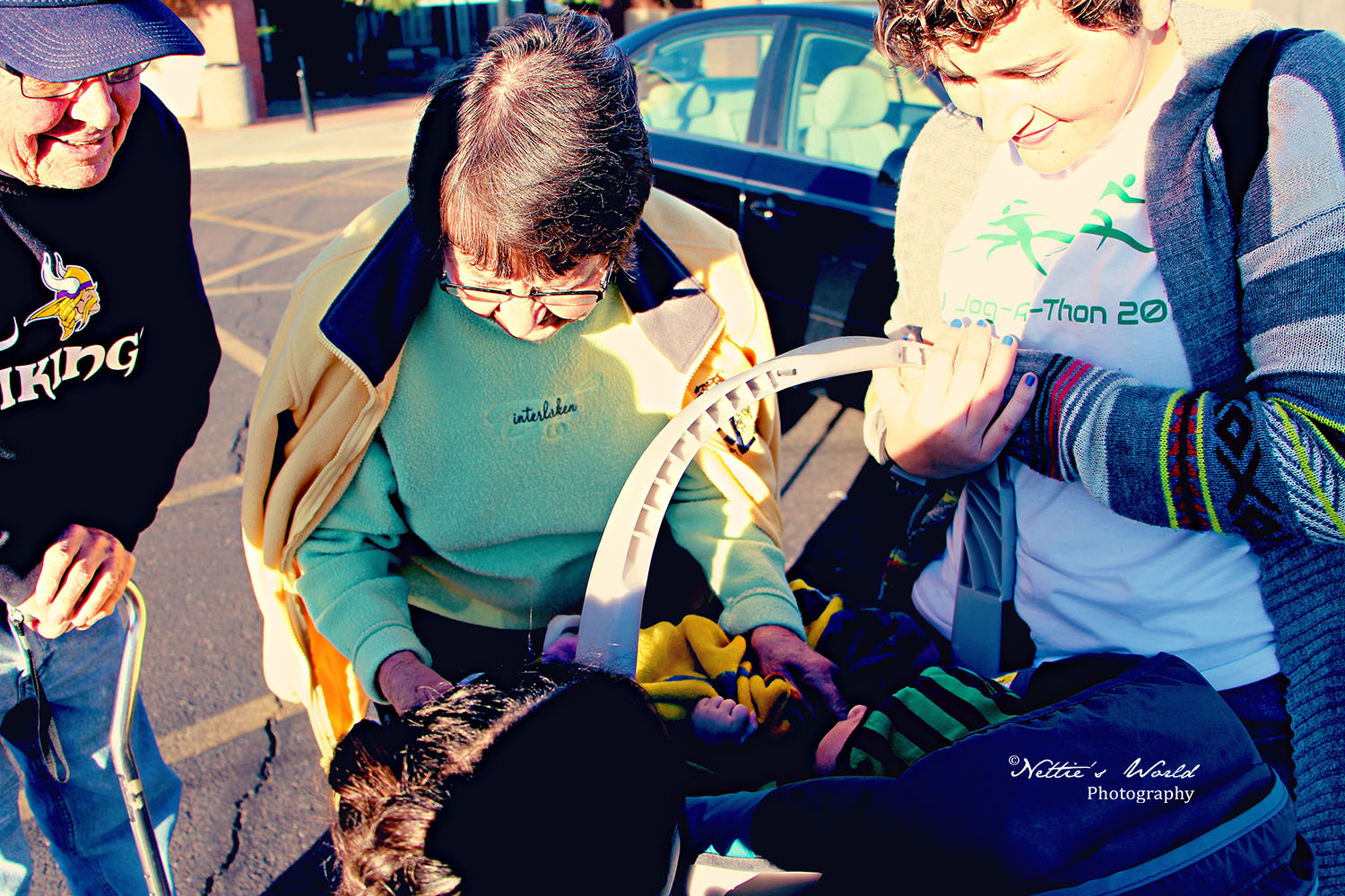 Greeting Grandma and Grandpa in the parking lot before the race.