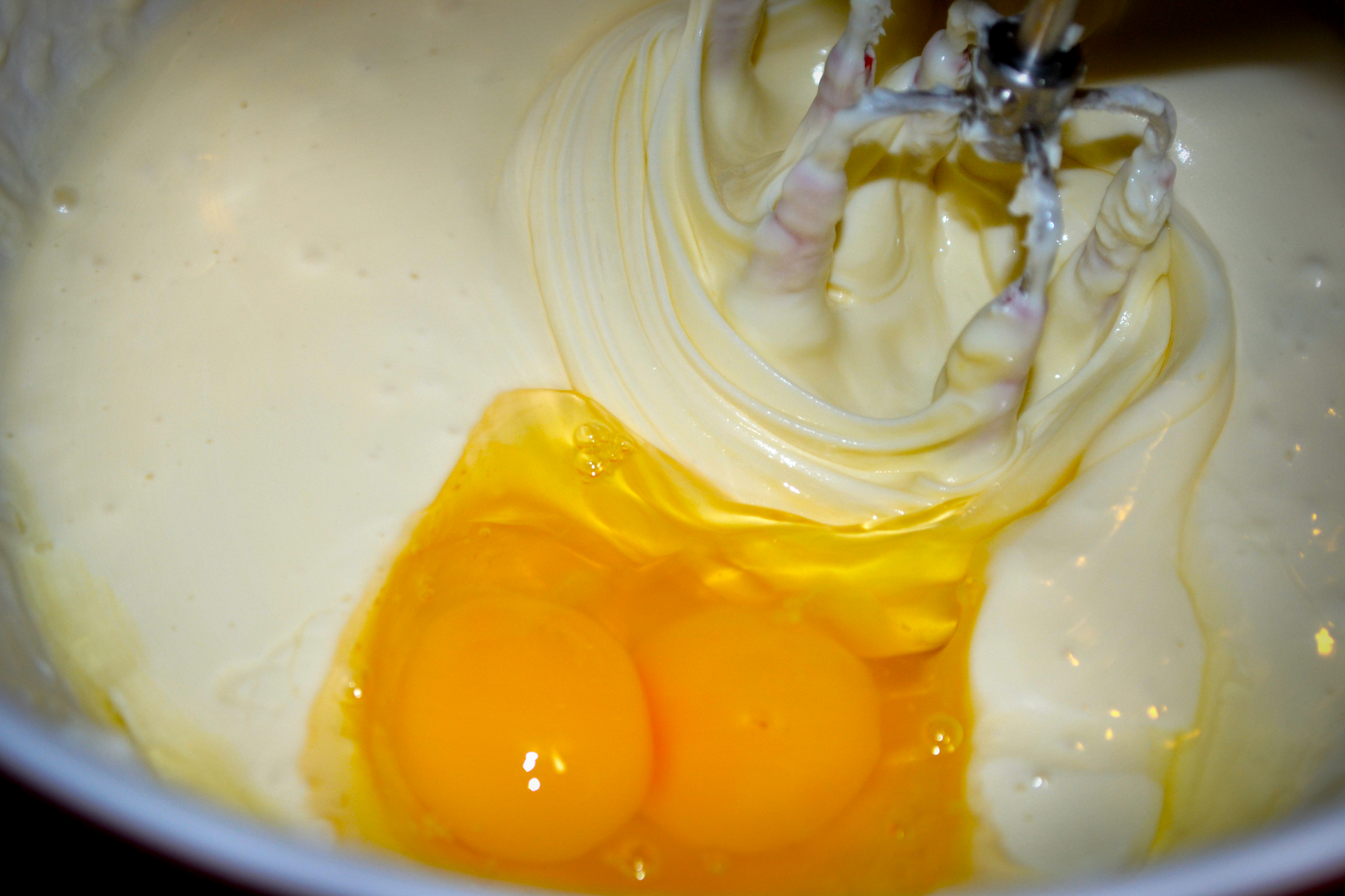 Step eleven, add three eggs.
