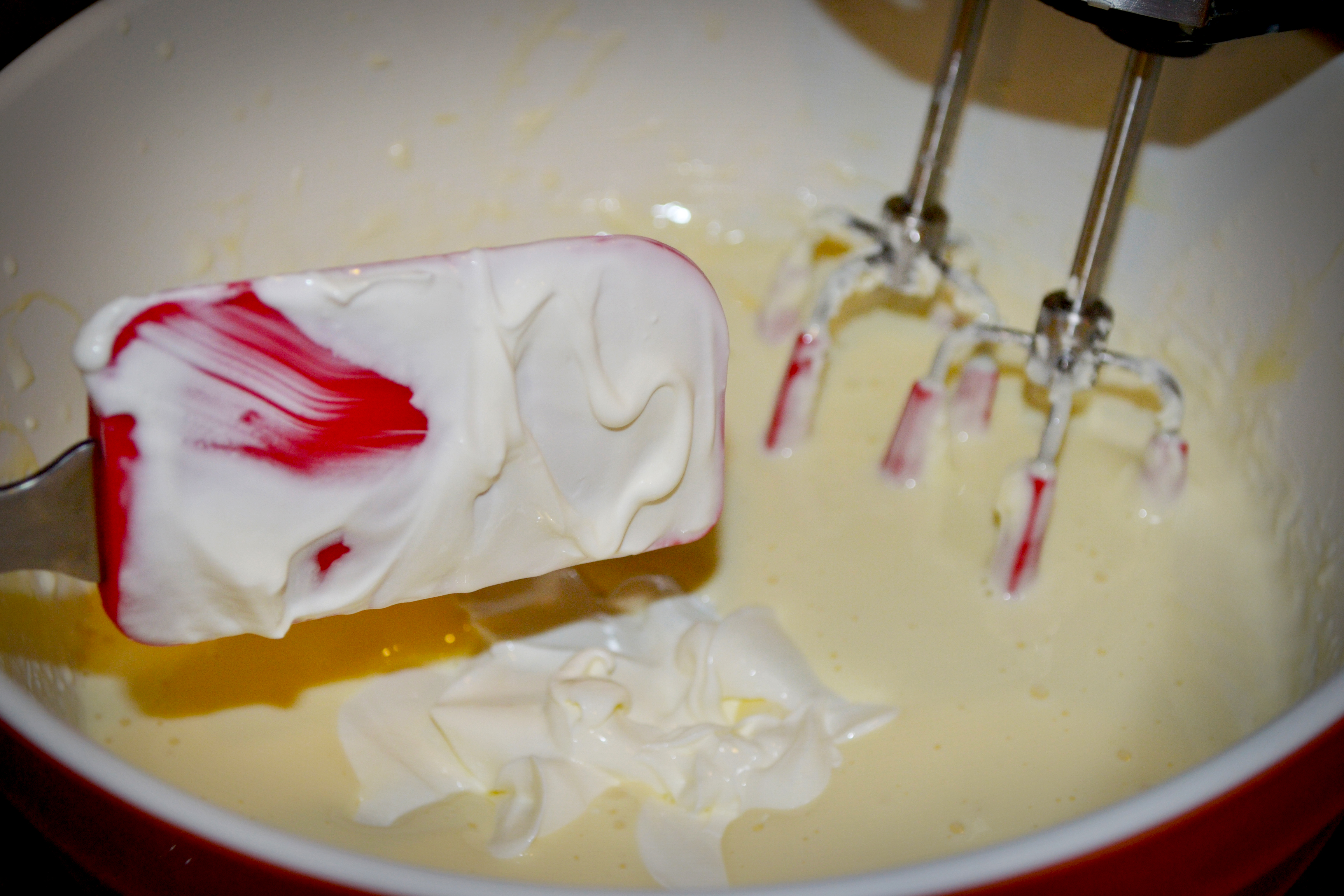 Step thirteen (possibly an omen!), DO NOT MIX 1 CUP OF SOUR CREAM INTO THE BATTER!  I mis-read the recipe at this point, and thought one should, and so we did.  Oh well...